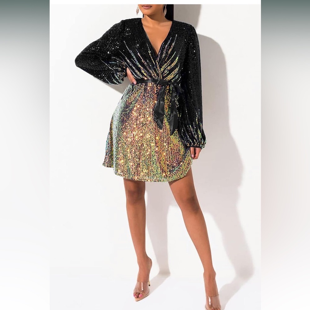 NYE/ Holiday dress!! Black and gold sequin 2X